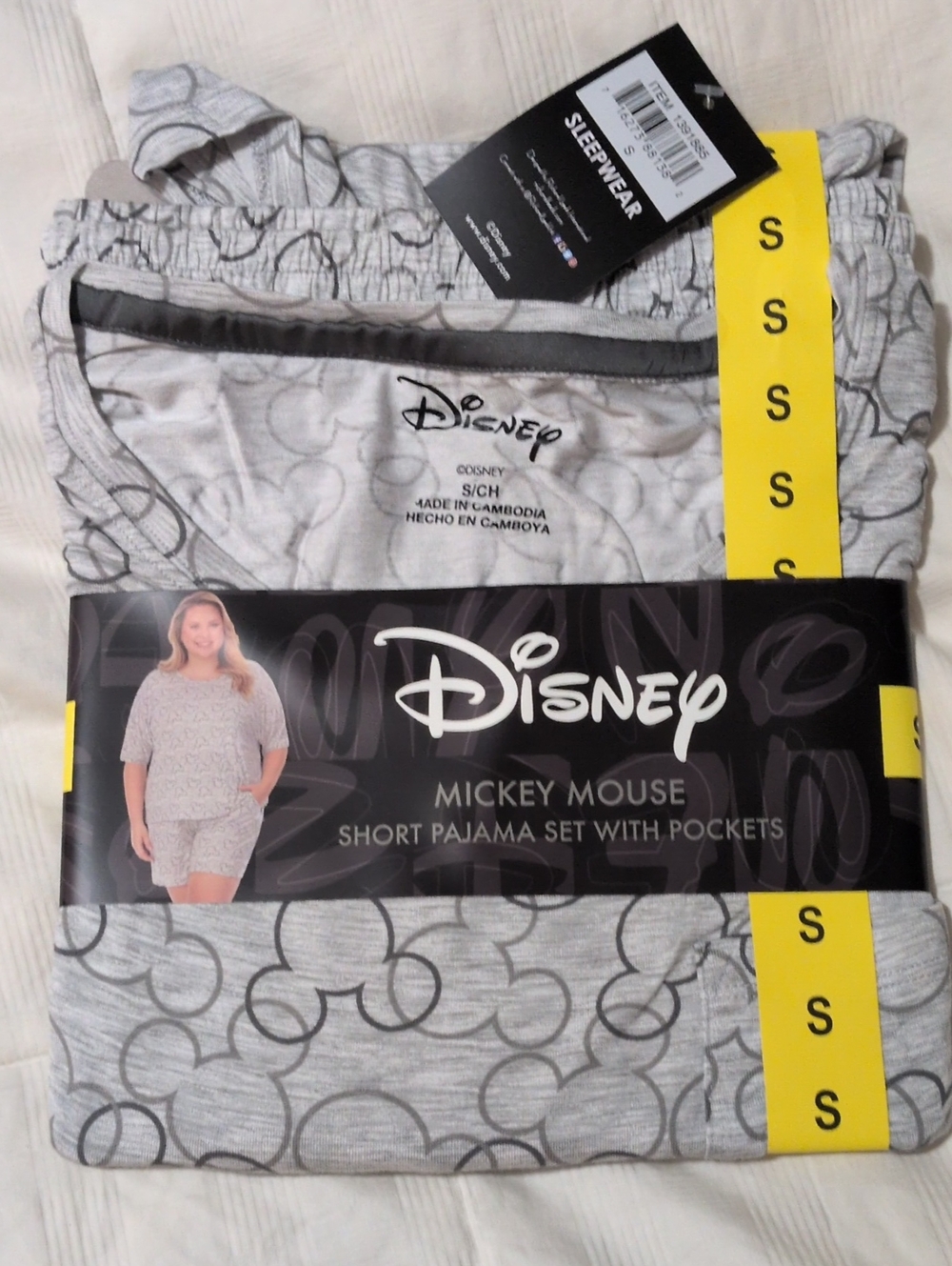 Disney Gray Mickey Mouse Short Pajama Set with Pockets Size Small